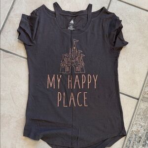 Disney My Happy Place Grey Graphic Tee with Rose Gold Design size M